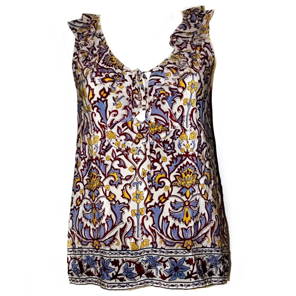 Joie Silk Racerback Ruffle & Tie Print Tank XS